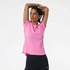 New Balance Women's Impact Run Short Sleeve Top - Vibrant Pink Heather Tops
