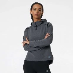 New Balance Women's She Runs Grand Rapids Script Q Speed Shift Hoodie - Black Heather/Light Blue Tops
