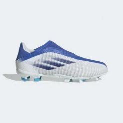 Adidas JR X Speedflow .3 Laceless Firm Ground Soccer Shoe - White/Legacy Indigo