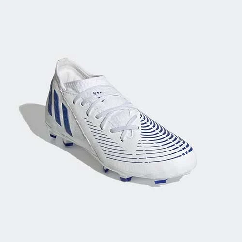 Adidas JR Predator Edge .3 FG Soccer Shoe- White/Hi Res Blue Youth 3 Adidas JR Predator Edge .3 FG Soccer Shoe- White/Hi Res Blue Youth