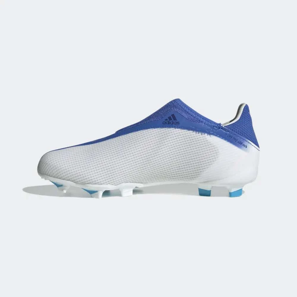 Adidas JR X Speedflow .3 Laceless Firm Ground Soccer Shoe - White/Legacy Indigo 4 Adidas JR X Speedflow .3 Laceless Firm Ground Soccer Shoe - White/Legacy Indigo