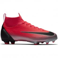 Nike Youth JR Superfly 6 Elite CR7 FG Soccer Cleat - Flash Crimson/Chrome/Dark Grey/Black
