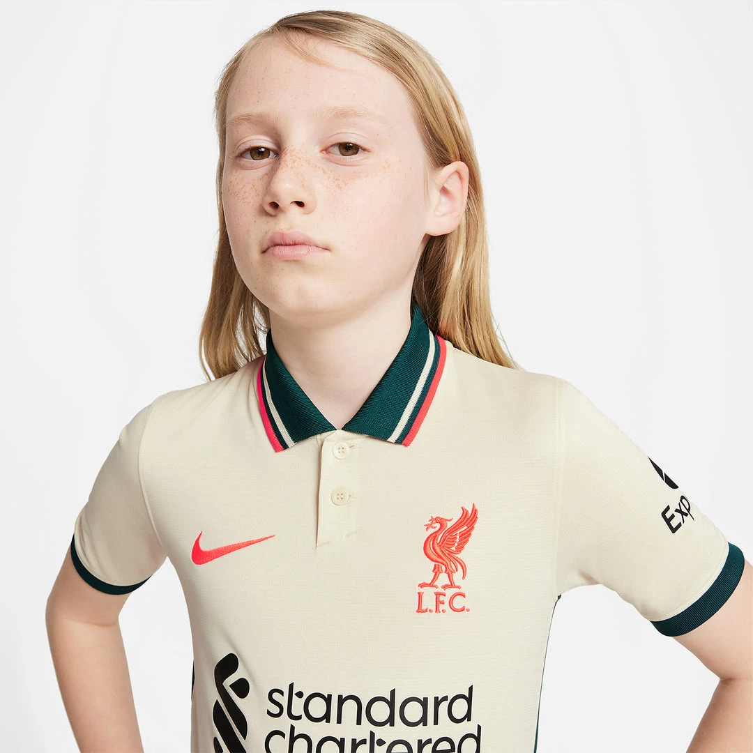 Nike Youth Liverpool FC 2021/22 Away Stadium Jersey - Pale Ivory/Fossil/Bright Crimson 7 Nike Youth Liverpool FC 2021/22 Away Stadium Jersey - Pale Ivory/Fossil/Bright Crimson