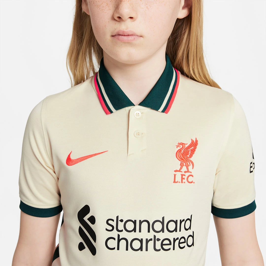 Nike Youth Liverpool FC 2021/22 Away Stadium Jersey - Pale Ivory/Fossil/Bright Crimson 6 Nike Youth Liverpool FC 2021/22 Away Stadium Jersey - Pale Ivory/Fossil/Bright Crimson
