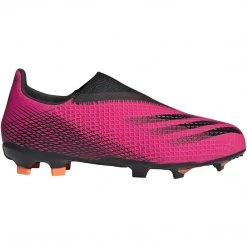 Adidas Youth JR X Ghosted .3 Laceless Firm Ground Soccer Shoe - Shock Pink/Core Black/Screaming Orange