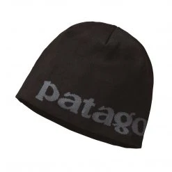 Patagonia Men's Beanie Hat - Logo Belwe: Black Accessories