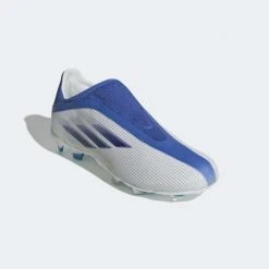 Adidas JR X Speedflow .3 Laceless Firm Ground Soccer Shoe - White/Legacy Indigo