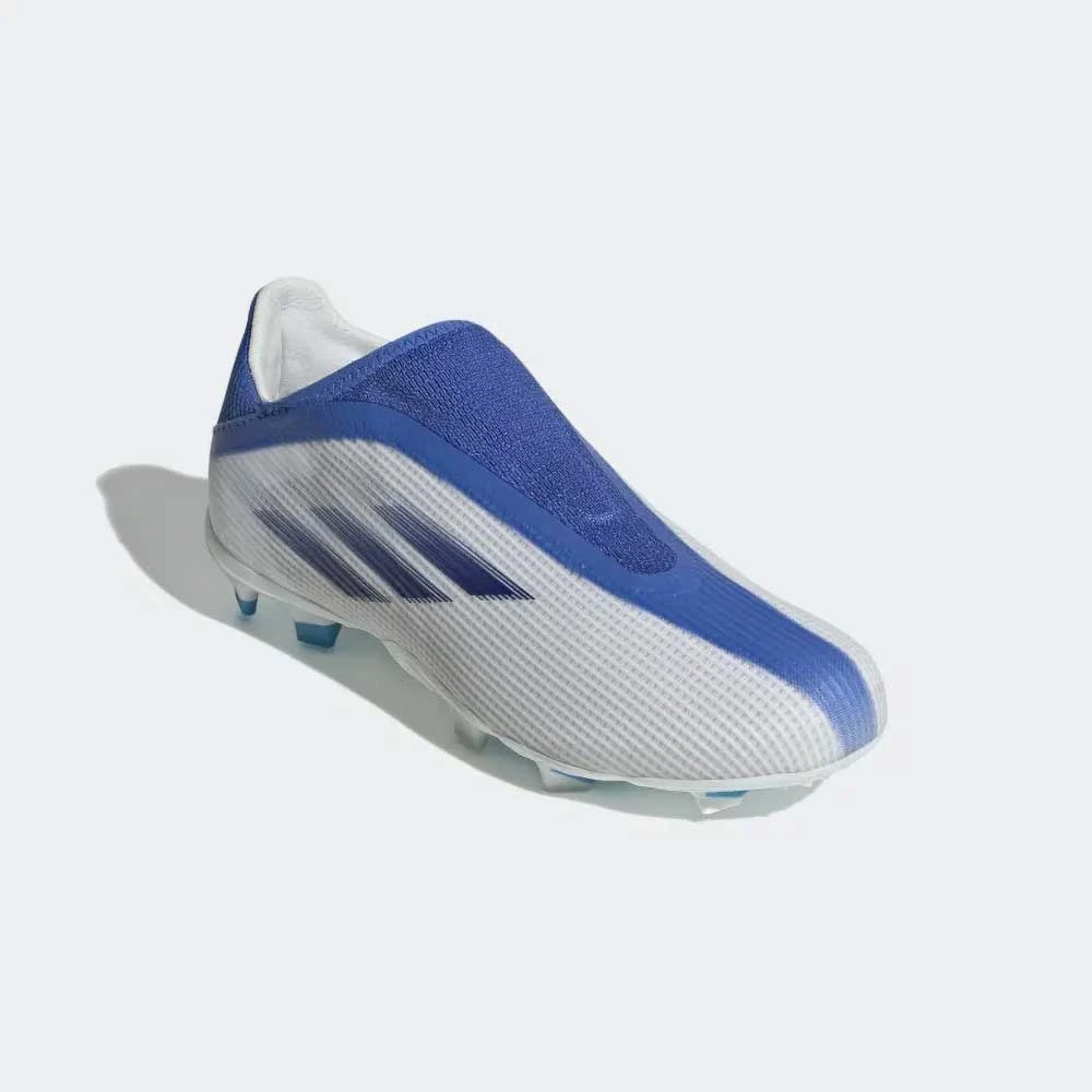 Adidas JR X Speedflow .3 Laceless Firm Ground Soccer Shoe - White/Legacy Indigo 2 Adidas JR X Speedflow .3 Laceless Firm Ground Soccer Shoe - White/Legacy Indigo