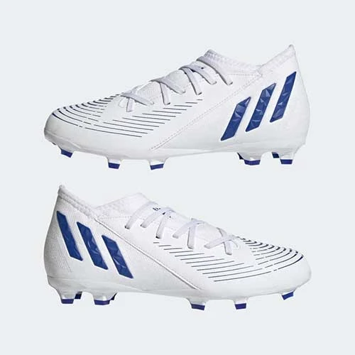 Adidas JR Predator Edge .3 FG Soccer Shoe- White/Hi Res Blue Youth 5 Adidas JR Predator Edge .3 FG Soccer Shoe- White/Hi Res Blue Youth