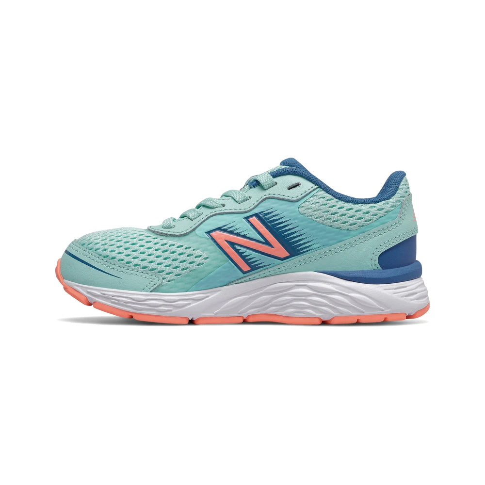 New Balance Kids 680 V6 Running Shoe - Bali Blue With Mako Blue & Ginger Pink 2 New Balance Kids 680 V6 Running Shoe - Bali Blue With Mako Blue & Ginger Pink